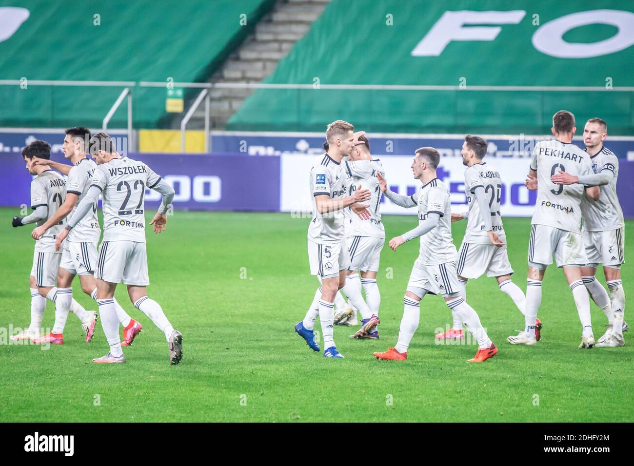 Les joueurs de Legia célèbrent lors du match polonais de la Ligue PKO Ekstraklasa entre Legia Warszawa et Lechia Gdansk au Maréchal Jozef Pilsudski Legia Warsaw Municipal Stadium.(score final; Legia Warszawa 2:0 Lechia Gdansk) Banque D'Images