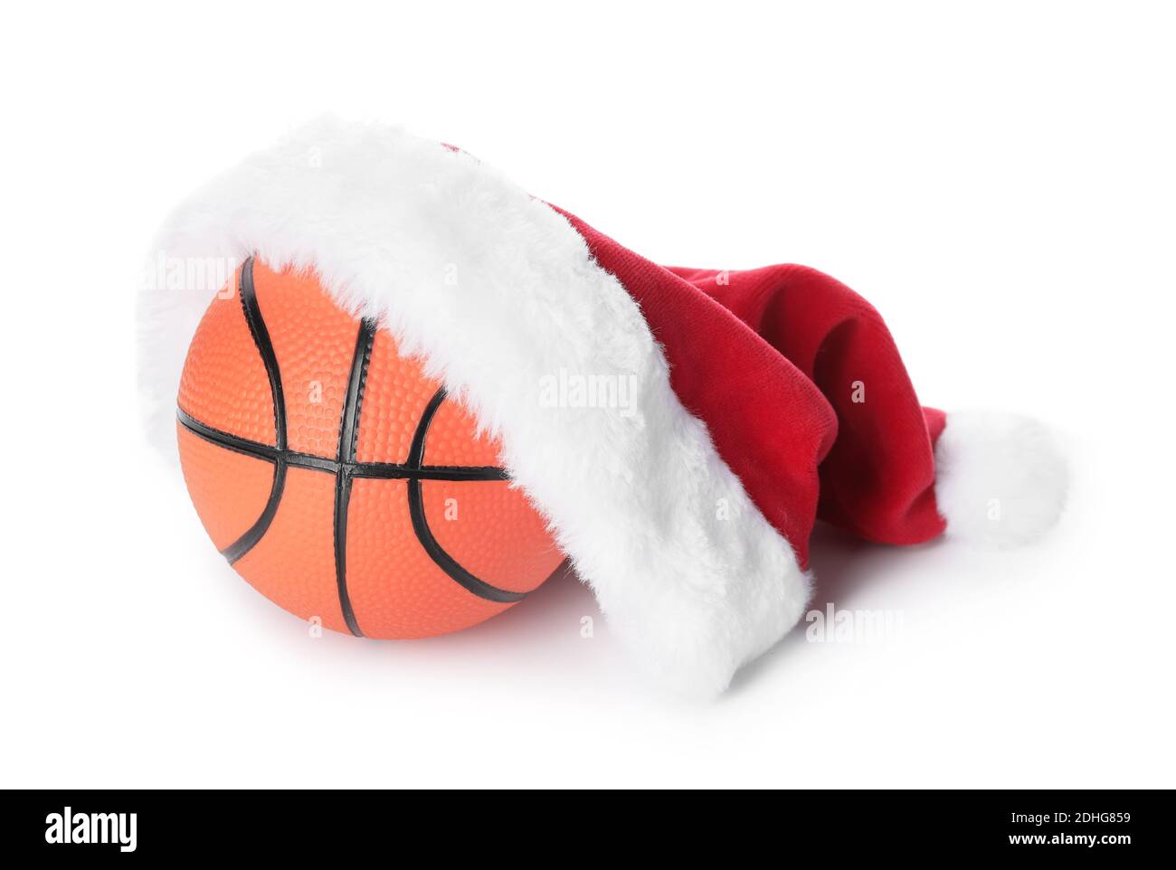 Chapeau de père Noël avec ballon pour jouer au basket-ball sur fond blanc  Photo Stock - Alamy