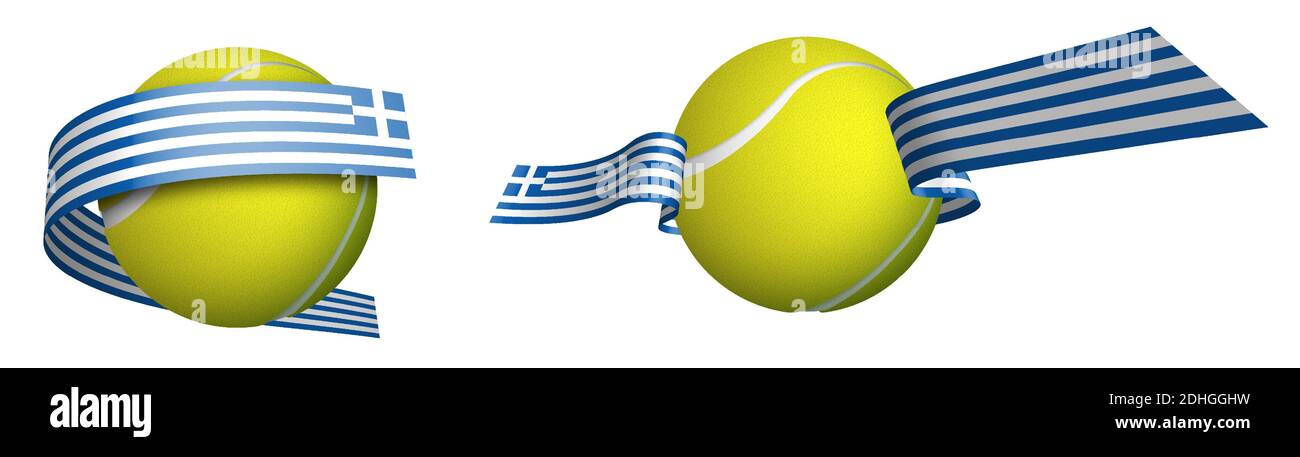 Ballon de tennis de sport en rubans avec couleurs drapeau de Grèce. Athlètes en tennis. Vecteur isolé sur fond blanc Illustration de Vecteur