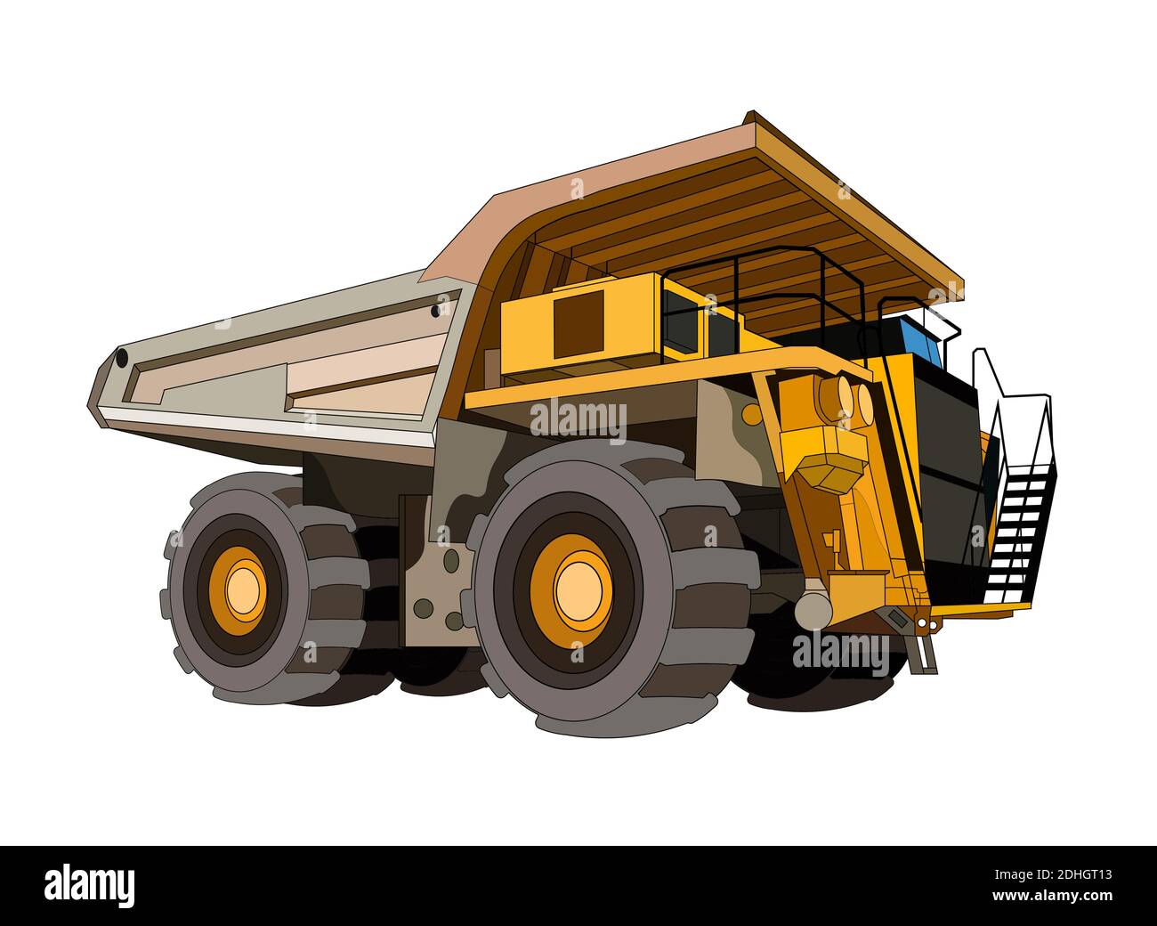 les équipements de construction lourds déversent le camion minier en noir jaune. Machines et équipements industriels. Vecteur isolé sur fond blanc Illustration de Vecteur