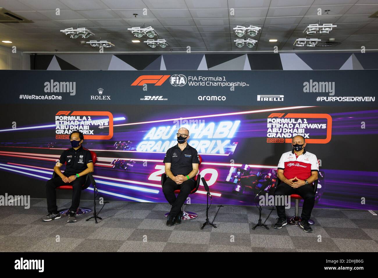 Abu Dhabi, Émirats arabes Unis. 11 décembre 2020. TANABE Toyoharu, Directeur technique de Honda Racing F1, VASSEUR Frederic (fra), Directeur de l'équipe d'Alfa Romeo Racing ORLEN, ROBERTS Simon (gbr), Directeur général de Williams Racing, portrait, conférence de presse lors du Grand Prix 2020 Etihad Airways d'Abu Dhabi de Formule 1, du 11 au 13 décembre, 2020 sur le circuit Yas Marina, à Abu Dhabi - photo Antonin Vincent/DPPI/LM crédit: Gruppo Editoriale LiveMedia/Alay Live News Banque D'Images