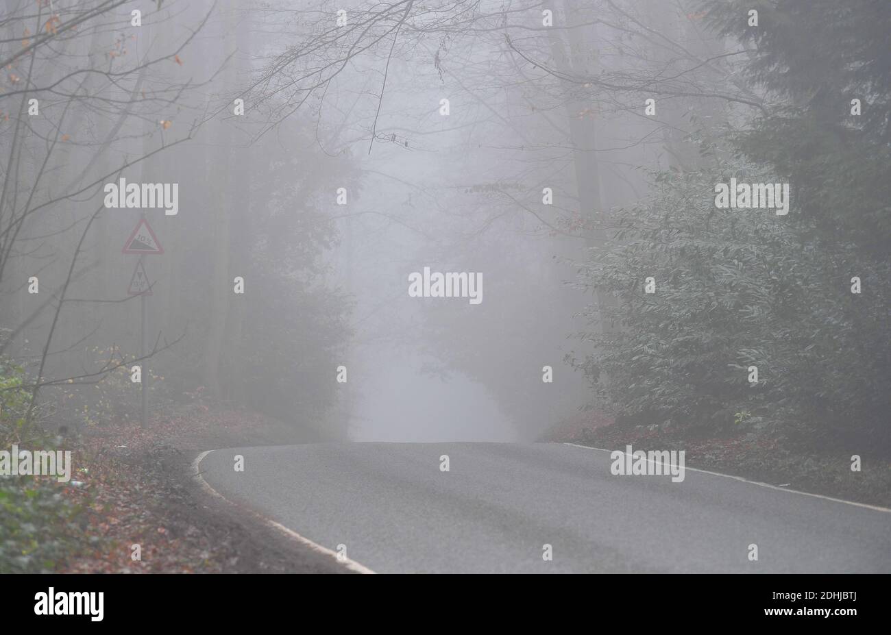 Images de brouillard dans les bois - North Downs près de West Horsley, Surrey.- Dick Focks Common - Forestry Commission. La photo montre du brouillard, des arbres, de la brume dans cette région pittoresque de Surrey. Photo prise le 7 décembre 2020 Banque D'Images