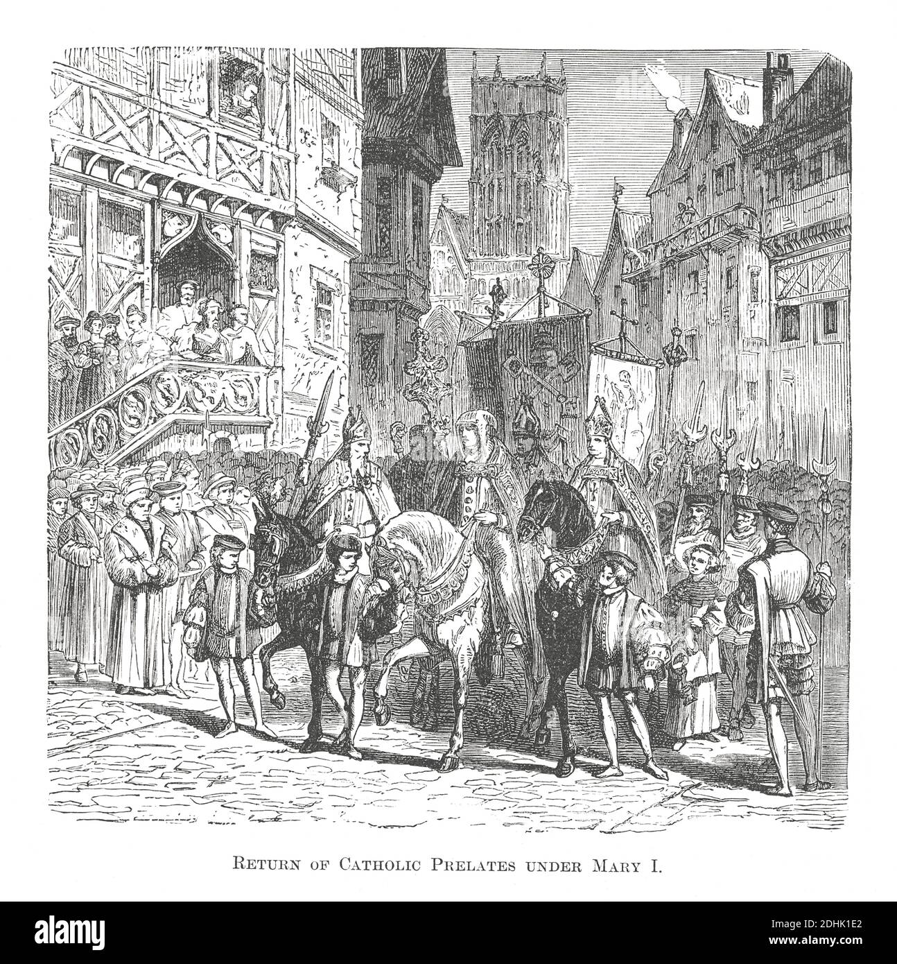 Illustration du XIXe siècle d'une scène de retour de prélats catholiques sous Marie-Ier d'Angleterre. Œuvre originale publiée dans 'UNE histoire picturale de Banque D'Images