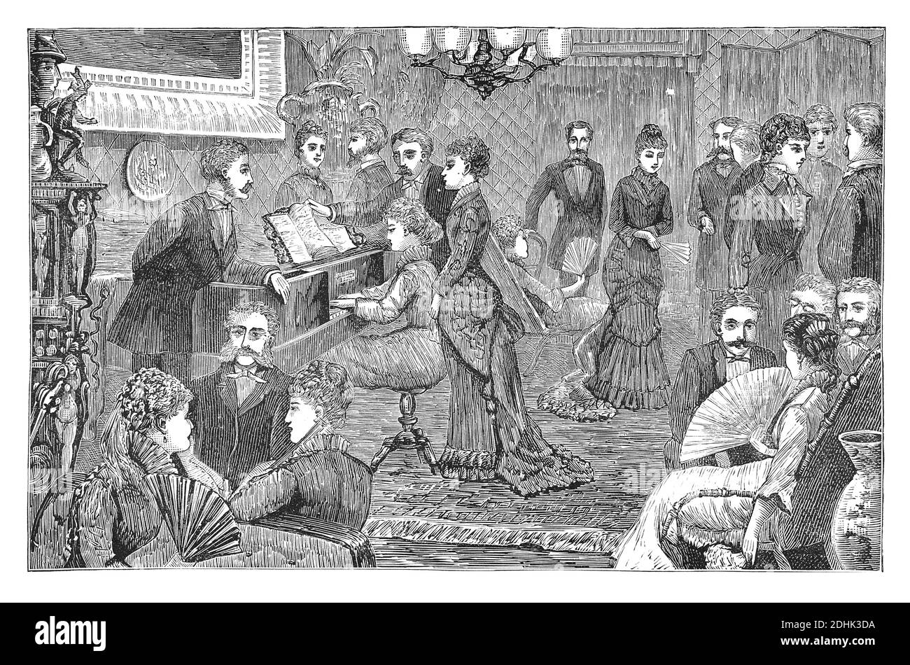 illustration du xixe siècle de l'étiquette du salon. Un divertissement de soirée à la mode . Publié dans 'l'Encyclopédie nationale des affaires Banque D'Images