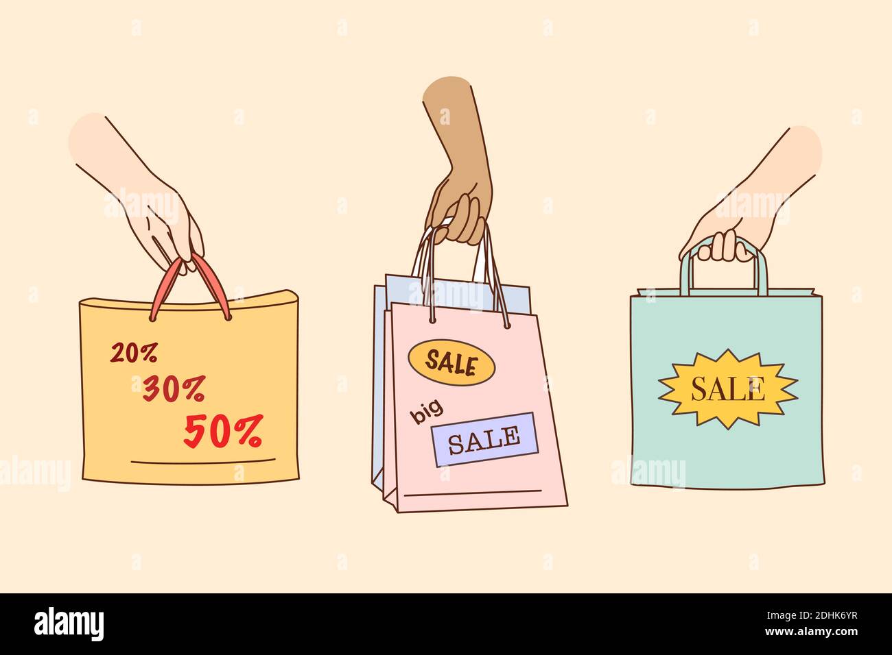 Vente importante, shopping, réduction dans les magasins concept Illustration de Vecteur