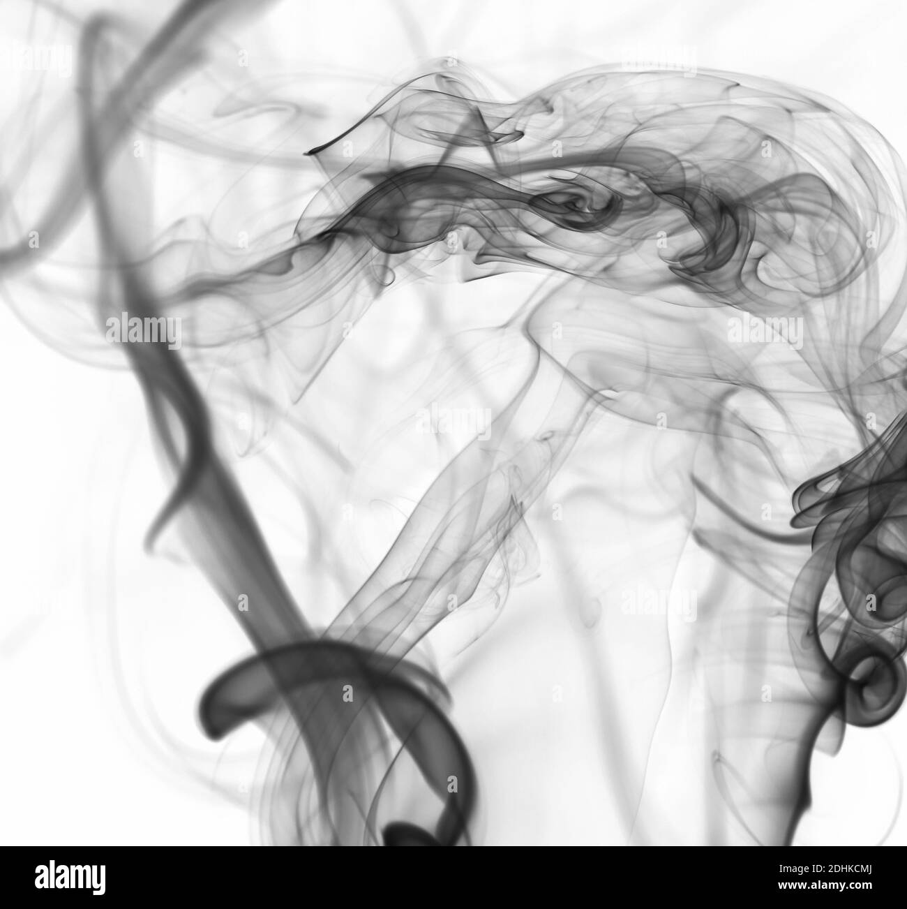 Papier peint gris transparent abstrait fumé sur fond blanc. Nuage de la courbe de fumée mystère Banque D'Images