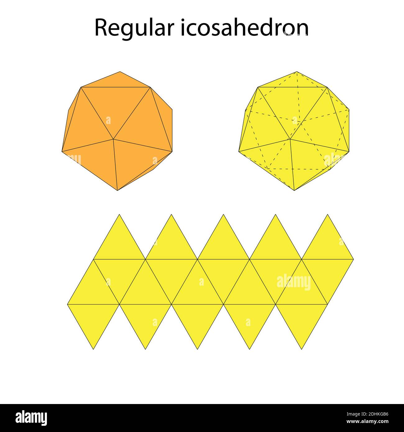 Icosaèdre avec filet. Polyèdre régulier. Illustration vectorielle. Illustration de Vecteur