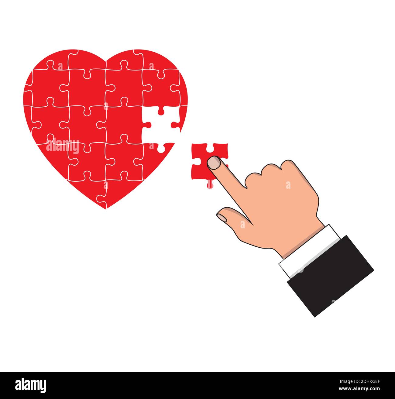 À la main pour créer un puzzle en forme de cœur. Illustration de Vecteur