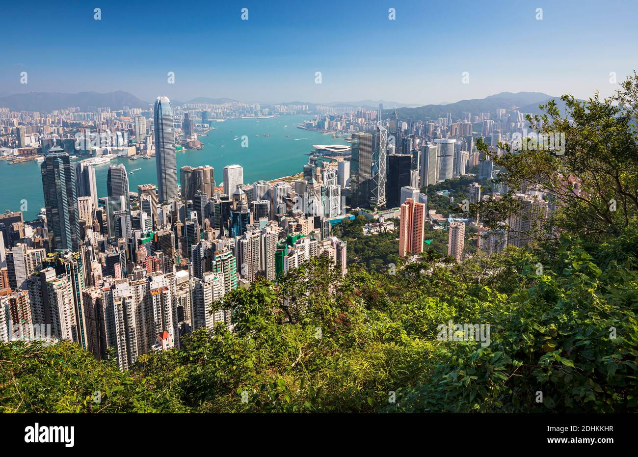 Incroyable horizon de la ville de Hong Kong depuis Victoria Peak au lever du soleil, Chine Banque D'Images