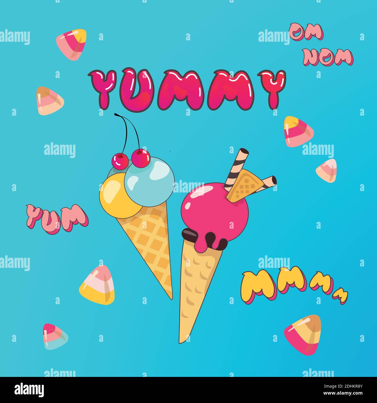 Crème glacée délicieuse sur un motif lumineux Illustration de Vecteur