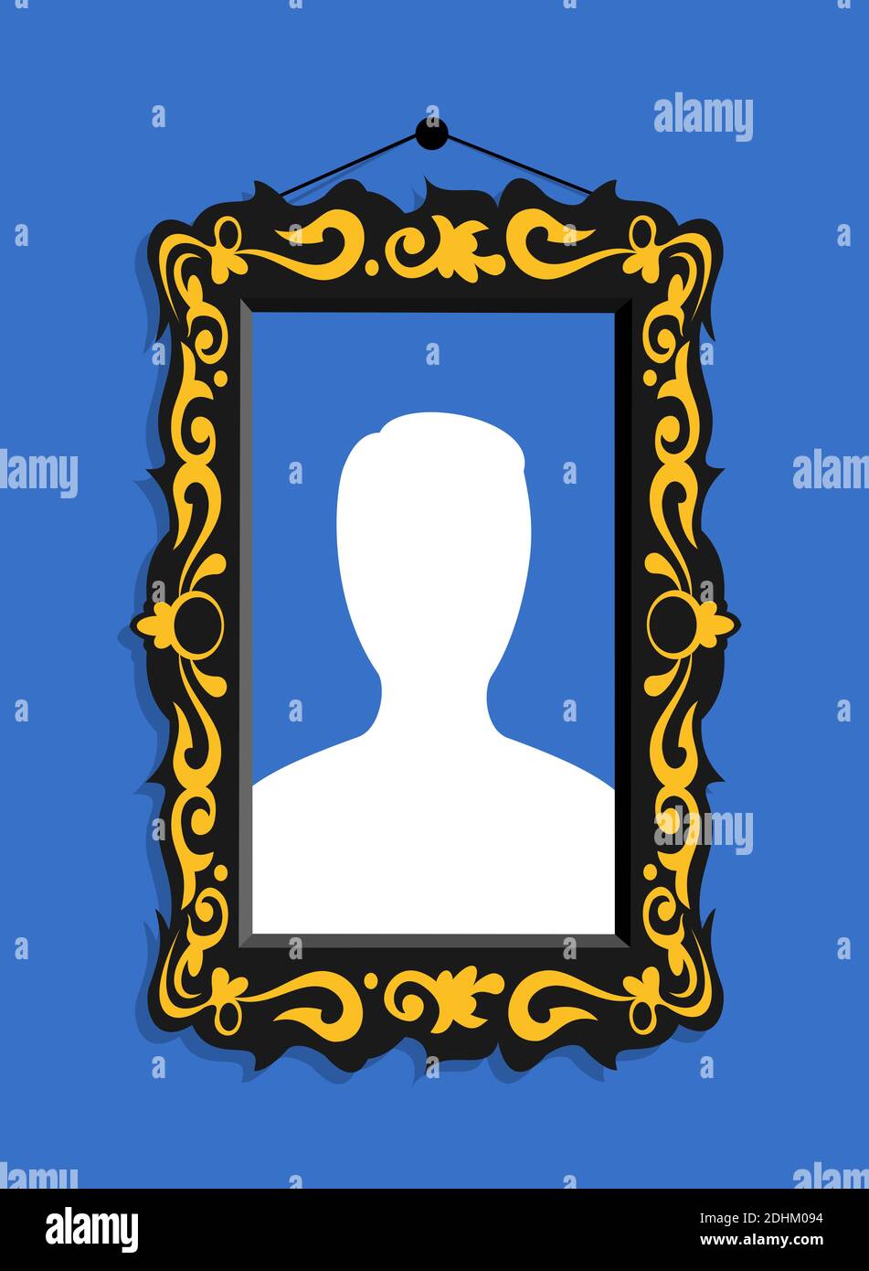 Cadre avec photo de portrait anonyme - profil personnel sur le site social (la couleur et la forme du symbole sont stylisées par rapport au site de réseautage social populaire). Banque D'Images