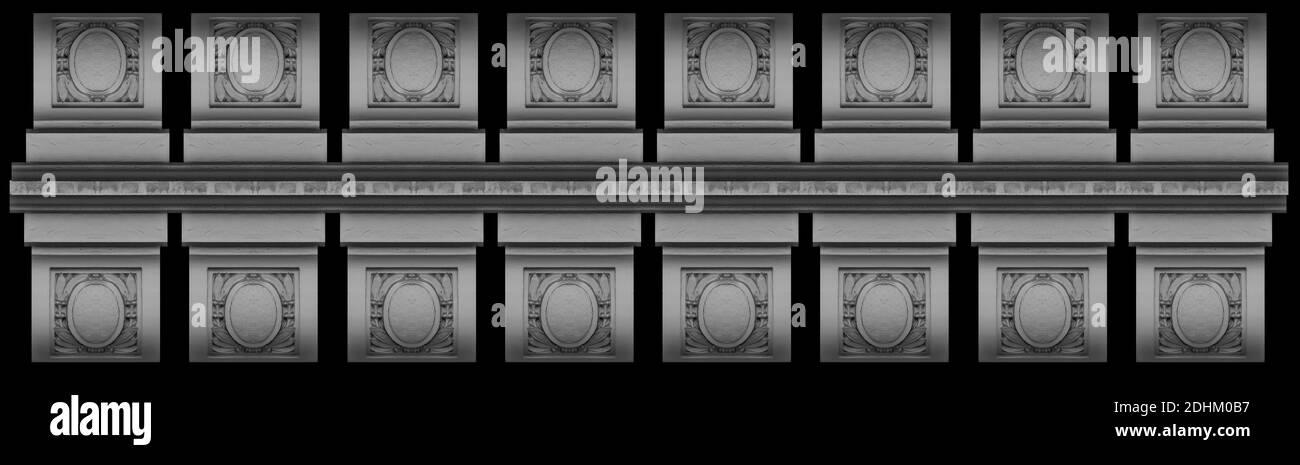 Éléments de décoration architecturale des bâtiments, stuc en plâtre, texture des murs, moulage en plâtre et motif. Dans les rues de Barcelone, plac public Banque D'Images