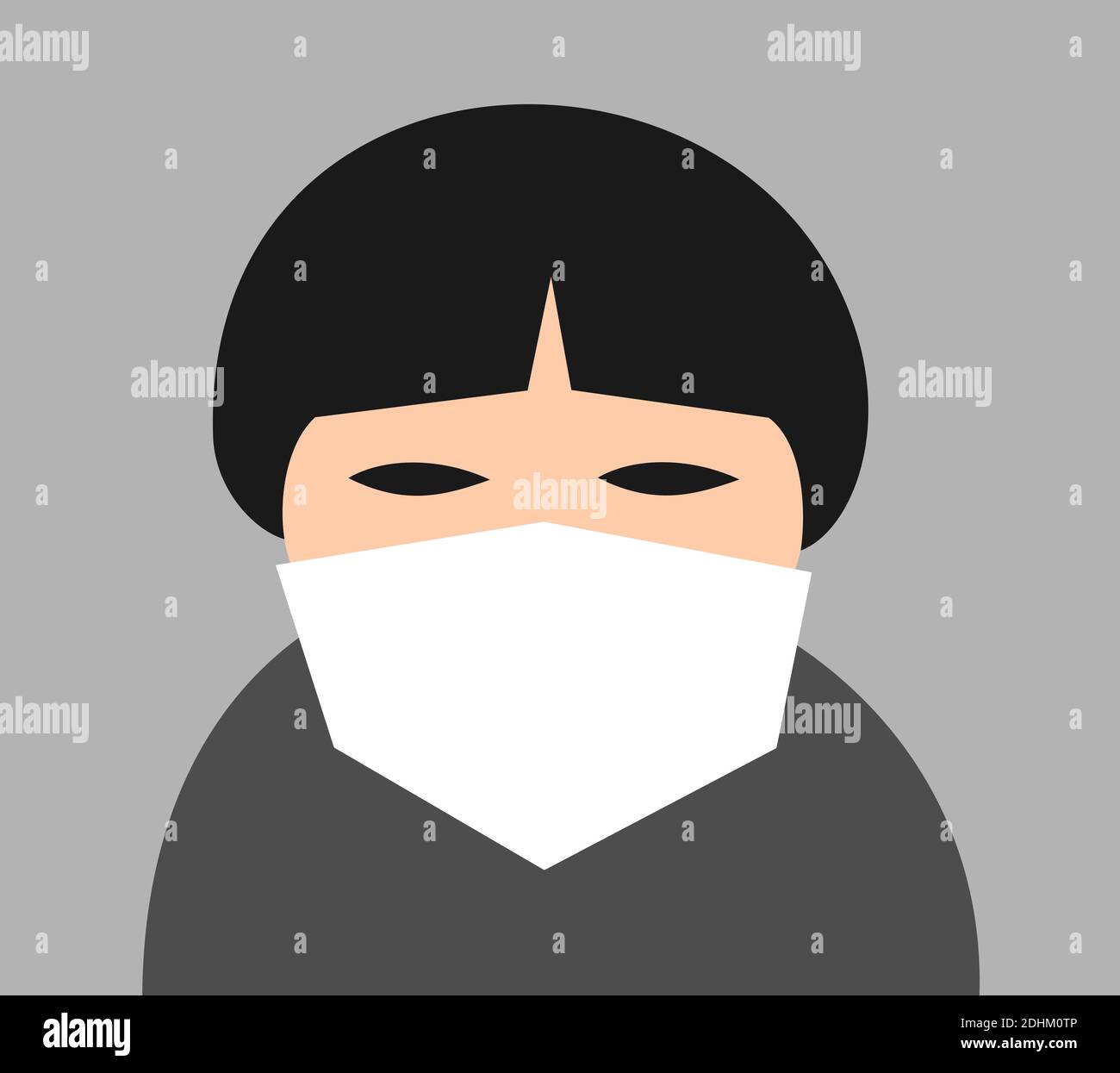 L'homme porte un masque chirurgical sur le visage asiatique. Protection contre la pollution, l'air pollué, les bactéries et les virus. Illustration vectorielle Banque D'Images