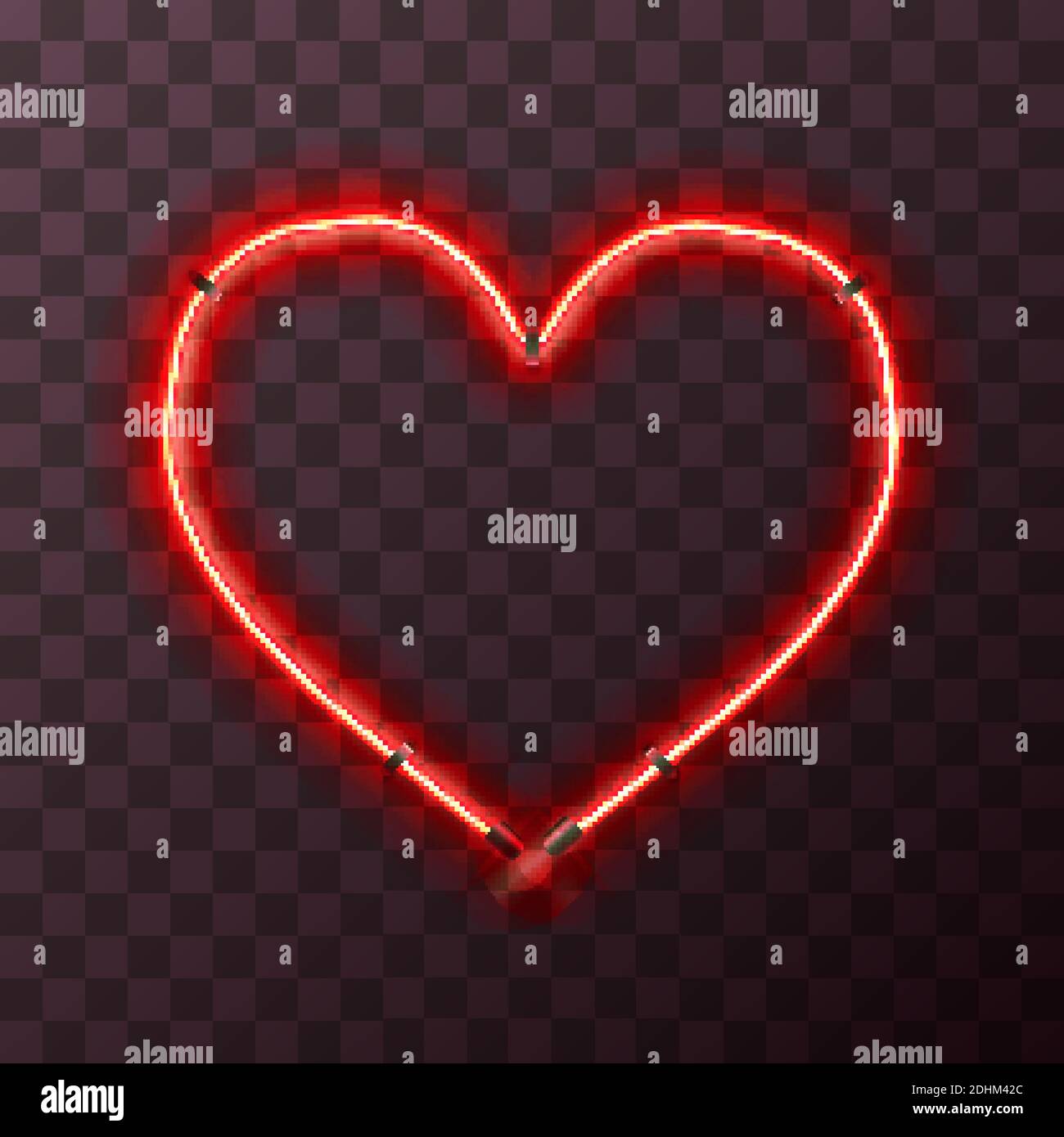 Cadre en forme de cœur au néon rouge vif, modèle sur transparent Illustration de Vecteur