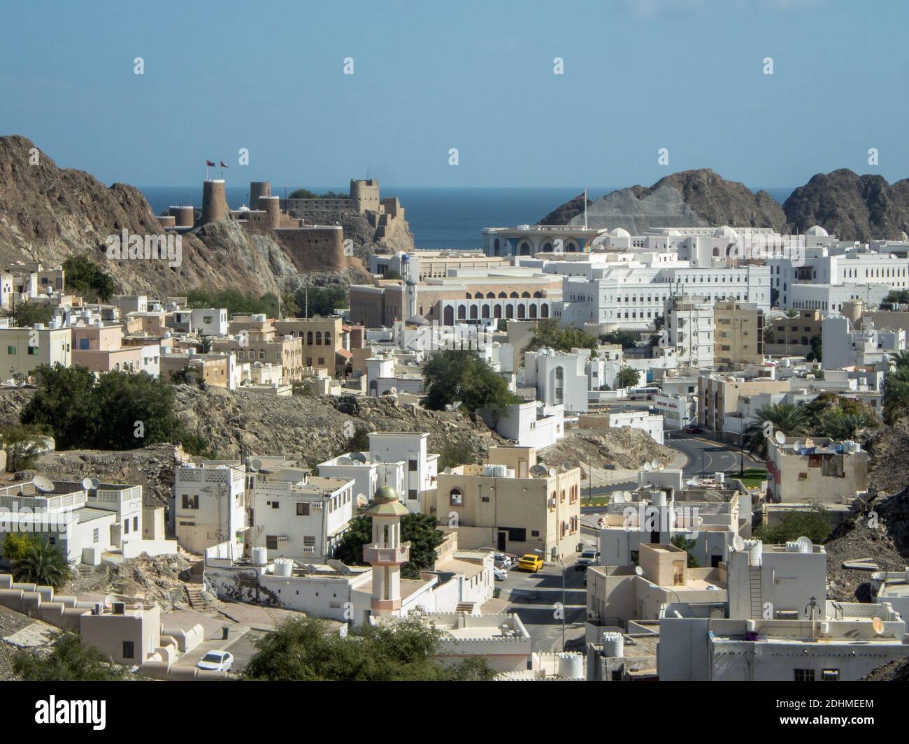 Fort Al Mirani et Palais Al Alam, Kalbūh, Muscat, Oman Banque D'Images