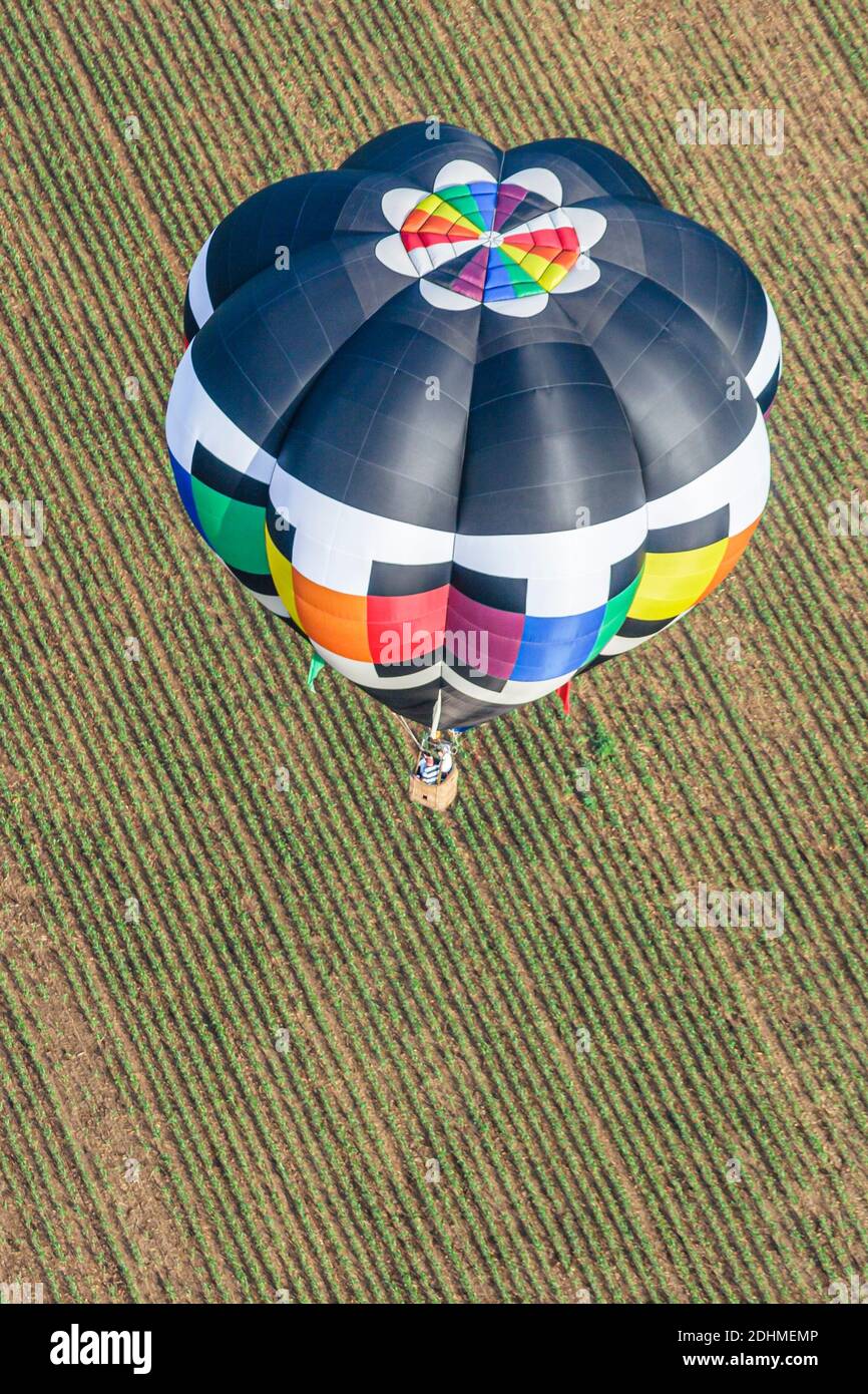 Alabama Decatur Alabama Jubilee Hot Air Balloon Classic, point Mallard Park Balloons, vue annuelle depuis la télécabine ferme aérienne, Banque D'Images