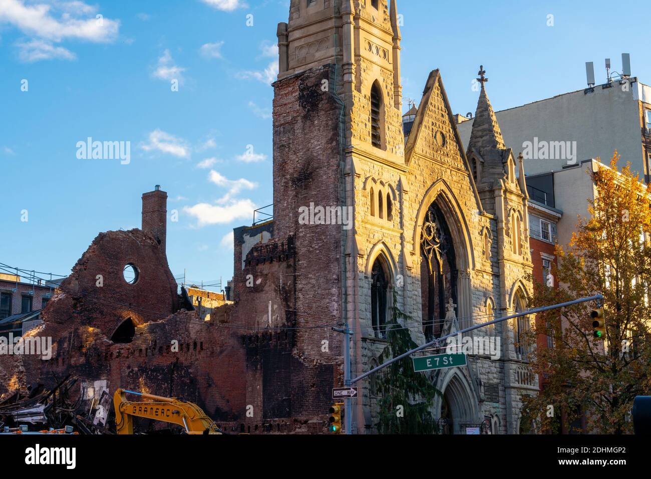 La vieille église du Middle Collegiate détruite dans East Village Fire Banque D'Images