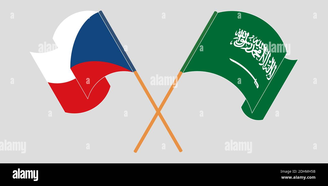 Drapeau de la République tchèque et du Royaume d'Arabie saoudite traversé et agité. Illustration vectorielle Illustration de Vecteur