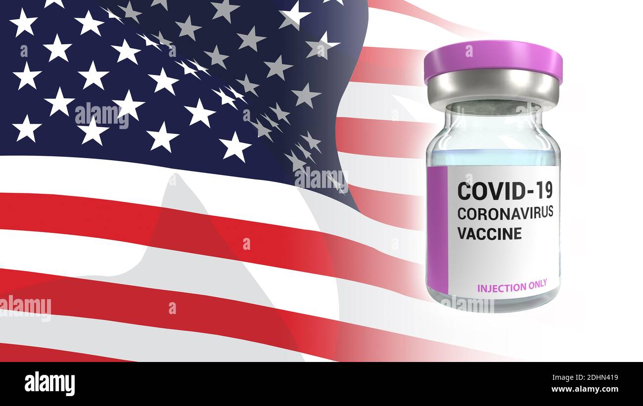 DRAPEAU AMÉRICAIN avec la dose de vaccin de covid19 pas de rendu 3D de vaccination Banque D'Images