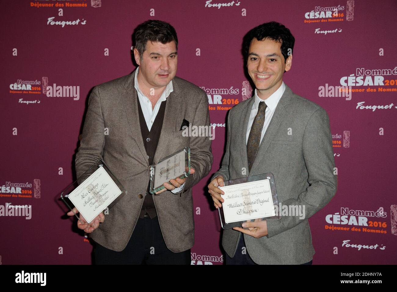 Thomas Bidegain et Noe Debre assistent à la cérémonie des nominations de la  prochaine édition 2016 des Cesar Awards qui se tiendra au Fouquet à Paris,  en France, le 6 février 2016.