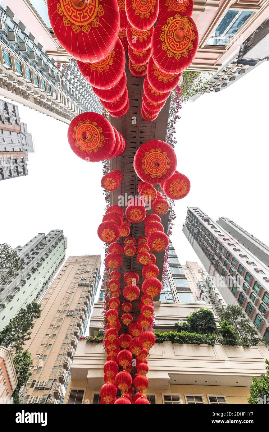 Lanternes de papier dans Lee Tung Avenue, Hong Kong. Banque D'Images