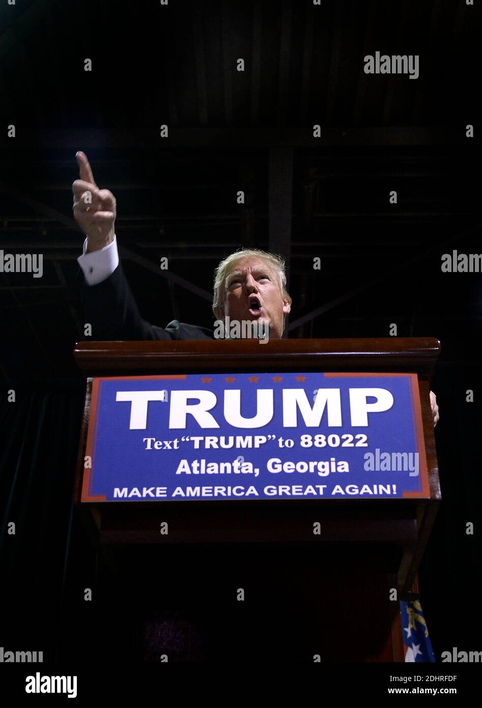 Le candidat républicain à la présidence Donald Trump s'exprime lors d'un rassemblement de campagne au Georgia World Congress Center à Atlanta le 21 février 2016. Photo par Olivier Douliery/ABACAPRESS.COM Banque D'Images