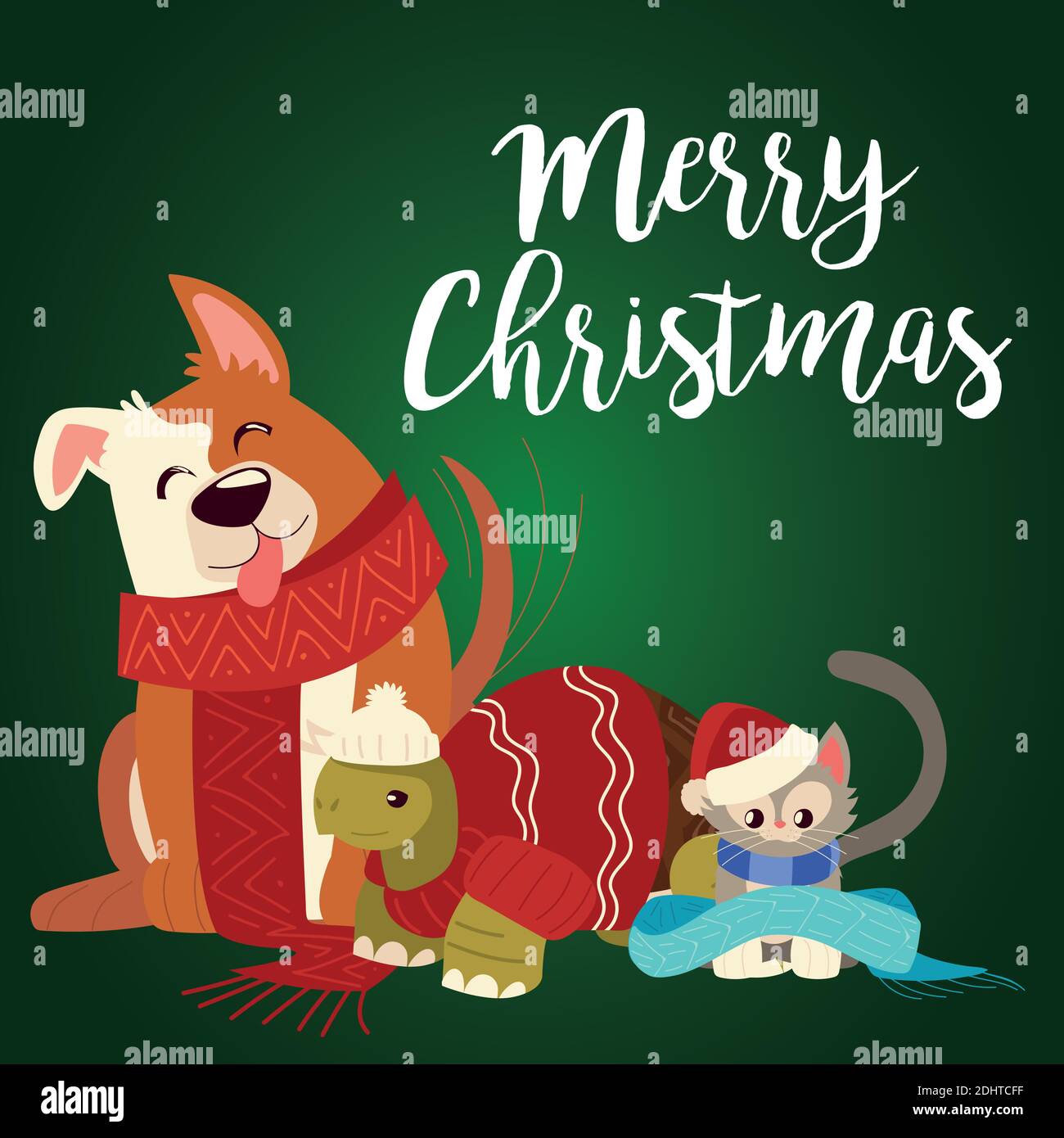 Joyeux Noel Mignon Chien Tortue Et Chat Avec Des Dessins Animes Illustration Vectorielle Image Vectorielle Stock Alamy