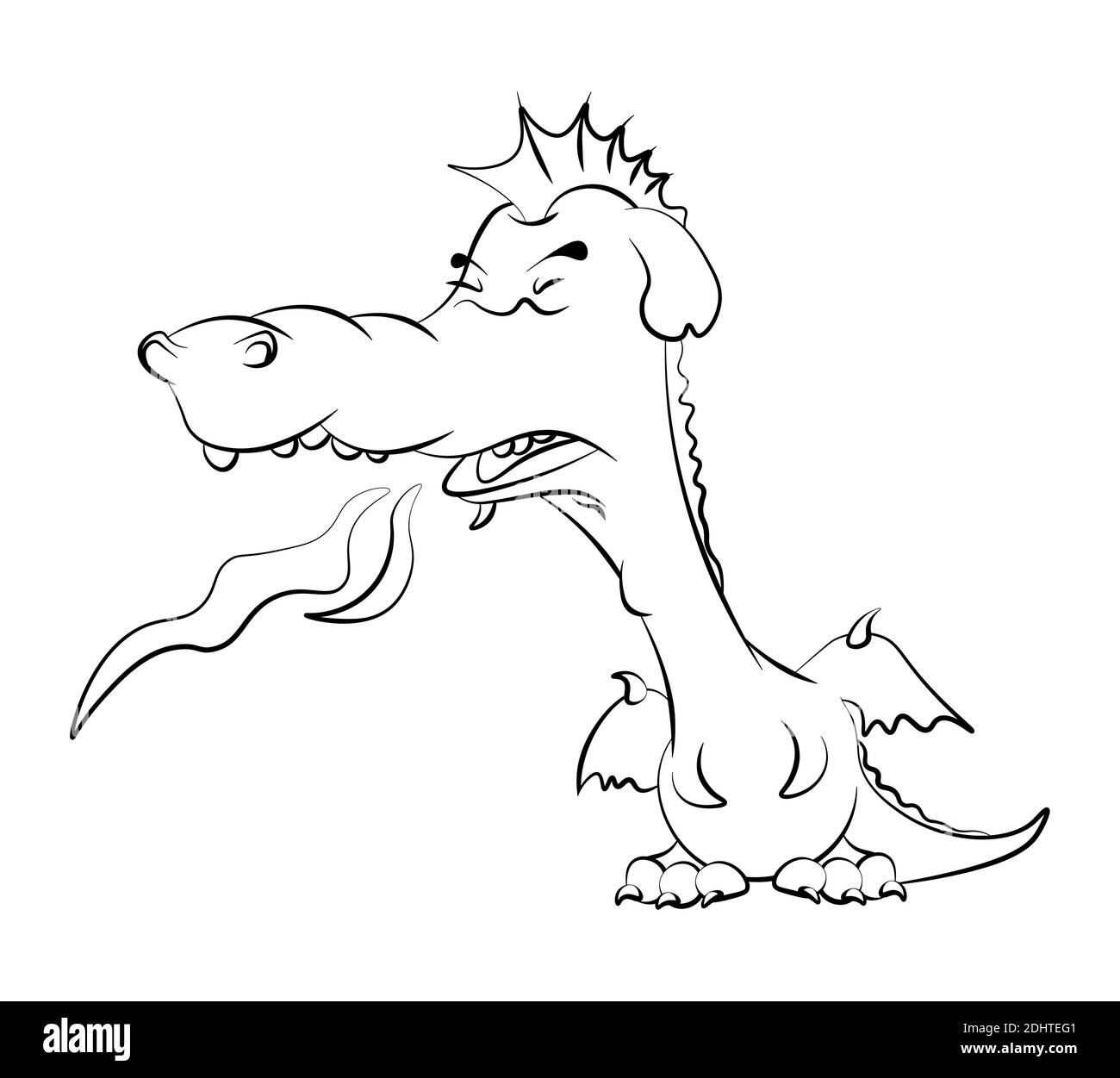 un jeune dragon adolescent mignon de mauvaise humeur dégage des flammes de sa bouche. Livre de coloriage pour enfants. Vecteur sur fond blanc Illustration de Vecteur