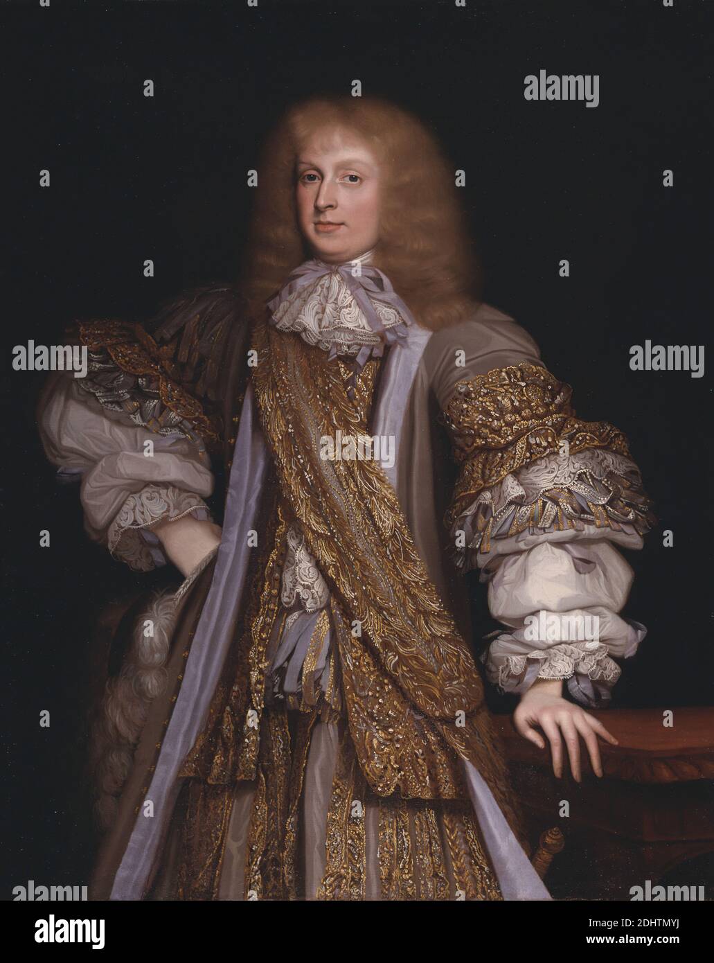 Sir John Corbet, d'Adderley, John Michael Wright, 1625–1700, British, v. 1676, huile sur toile, support (PTG): 50 x 40 pouces (127 x 101.6 cm), brocart, costume, cravat, broderie, engageantes, flounces, doré, or, dentelle, homme, portrait, ruban, volant Banque D'Images