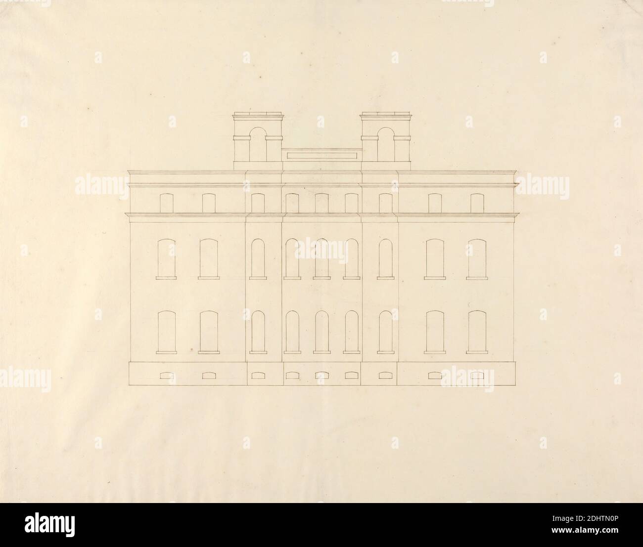 Kings Weston, Bristol: Side Elevation, sir John Vanbrugh, 1664–1726, British, CA. 1710, stylo et encre brune sur papier vélin blanc moyen, légèrement texturé à une échelle de 1/8 pouces à 1 pied, feuille: 14 9/16 x 18 9/16 pouces (37 x 47.1 cm), sujet architectural, baroque, maison de campagne, Palladien, Bristol Banque D'Images