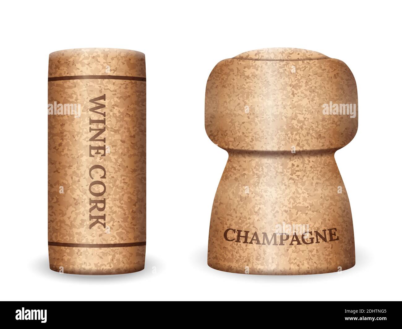 Champagne et liège sur fond blanc. Illustration vectorielle. Banque D'Images