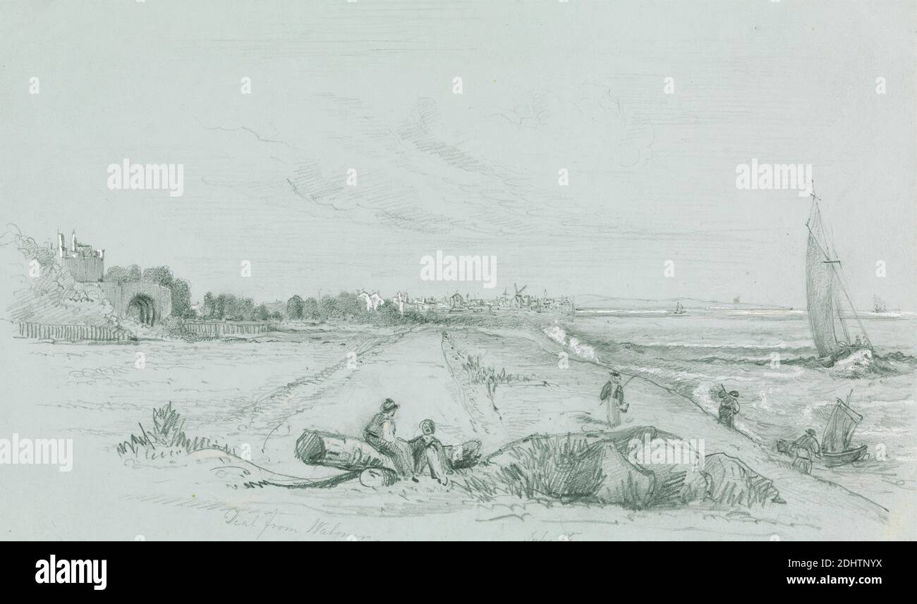 Scène de plage avec la ville d'affaire au loin, artiste inconnu, entre 1826 et 1866, Graphite rehaussé de blanc, feuille: 5 5/8 x 9 1/2in. (14.3 x 24,1 cm Banque D'Images
