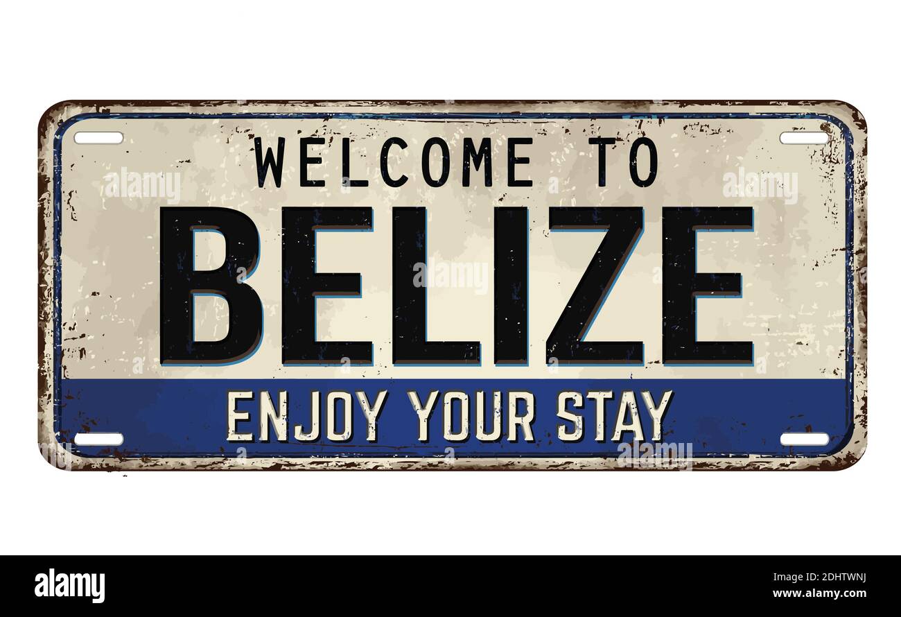 Bienvenue à Belize plaque de métal rouillé vintage sur fond blanc, illustration vectorielle Illustration de Vecteur