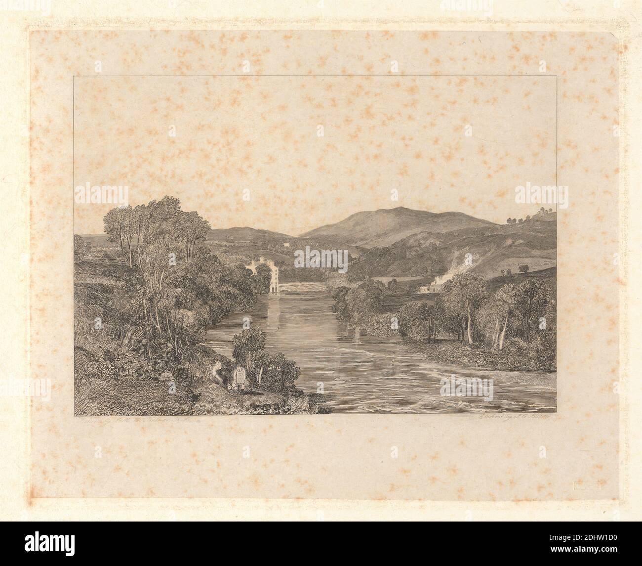 Richmond, Yorkshire, W. R. Smith, active 1819–1851, d'après Joseph Malbord William Turner, 1775–1851, British, 1818-1823, gravure et gravure en ligne, épreuve de graveur sur modérément épais, modérément texturé, crème, papier cousu, feuille: 13 1/4 × 19 7/8 pouces (33.7 × 50.5 cm), plaque: 11 3/16 × 17 9/16 pouces (28.4 × 44.6 cm) et image : 7 9/16 × 10 3/4 pouces (19.2 × 27.3 cm) Banque D'Images