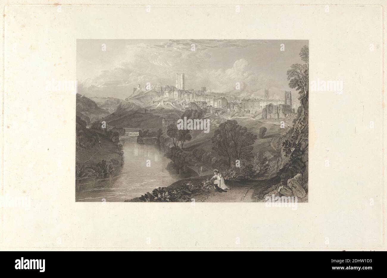Richmond, Yorkshire, W. R. Smith, active 1819–1851, d'après Joseph Mallord William Turner, 1775–1851, British, 1818-1823, gravure ouverte sur papier épais et modérément texturé, crème, feuille: 8 1/16 × 11 1/8 pouces (20.5 × 28.3 cm), Colle de Chine: 8 1/16 × 11 1/8 pouces (20.5 × 28.3 cm), et image: 7 1/2 × 27 cm (10 5/8 × 19.1 pouces) Banque D'Images