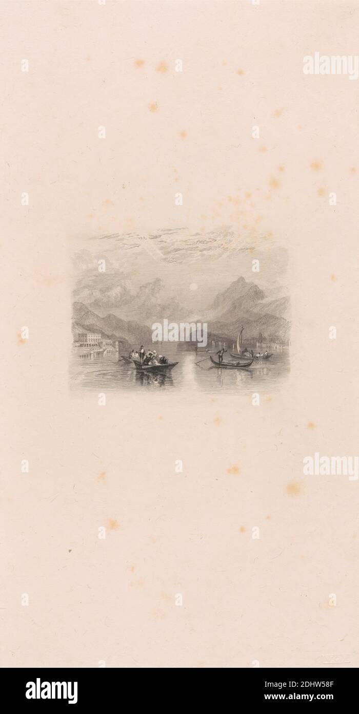 Lac de Côme Numéro 1 (vignette), imprimé par Edward Goodall, 1795–1870, British, d'après Joseph Mallord William Turner, 1775–1851, British, 1830, gravure et gravure de lignes; épreuve de gravure sur papier vélin moyen, légèrement texturé et crème Banque D'Images