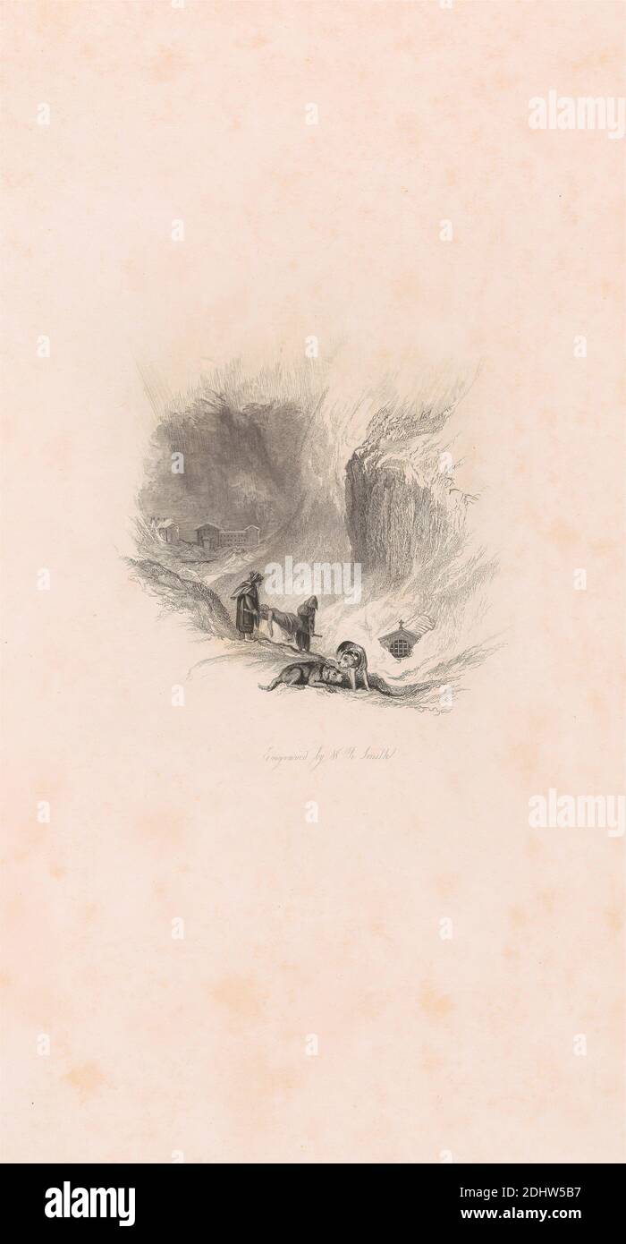 Hospice du Grand Saint-Bernard, numéro 11 (la maison morte) (vignette), imprimé par W. R. Smith, actif 1819–1851, d'après Joseph Mallord William Turner, 1775–1851, British, 1830, gravure et gravure de lignes; épreuve de gravure sur papier vélin moyen, légèrement texturé, crème avec chine-colé, feuille : 17 1/4 × 11 7/8 pouces (43.8 × 30.2 cm), plaque : 10 1/4 × 5 5/8 pouces (26 × 14.3 cm), Cine Collé : 10 × 5 3/8 pouces (25.4 × 13.7 cm), et image : 3 × 3 pouces (7.6 × 7.6 cm) Banque D'Images