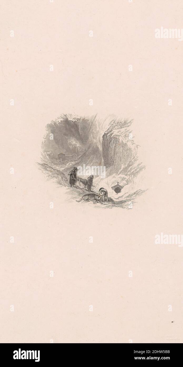 Hospice du Grand Saint-Bernard, numéro 11 (vignette), imprimé par W. R. Smith, actif 1819–1851, d'après Joseph Mallord William Turner, 1775–1851, British, 1830, gravure et gravure de lignes; épreuve de graveur sur papier vélin moyen, légèrement texturé, crème avec du chine-colé, feuille : 11 1/4 × 6 5/8 pouces (28.6 × 16.8 cm), plaque : 10 1/4 × 5 5/8 pouces (26 × 14.3 cm), Cine Collé : 9 7/8 × 5 3/8 pouces (25.1 × 13.7 cm), et image : 3 × 3 1/4 pouces (7.6 × 8.3 cm) Banque D'Images