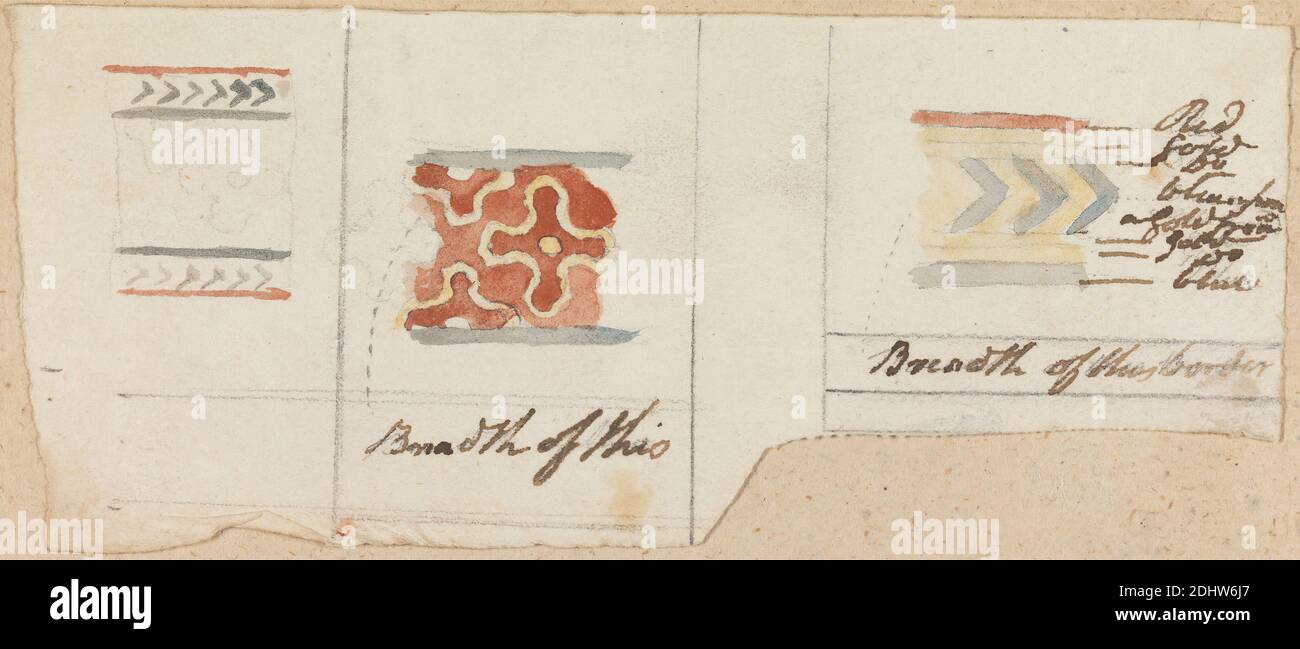 Colour Note, Robert Mabon, Date 1798, Britannique, non daté, aquarelle et graphite avec stylo et encre noire sur papier vélin moyen, légèrement texturé, crème feuille: 3 1/4 × 7 1/4 pouces (8.3 × 18.4 cm), sujet architectural, couleur, note, forme Banque D'Images