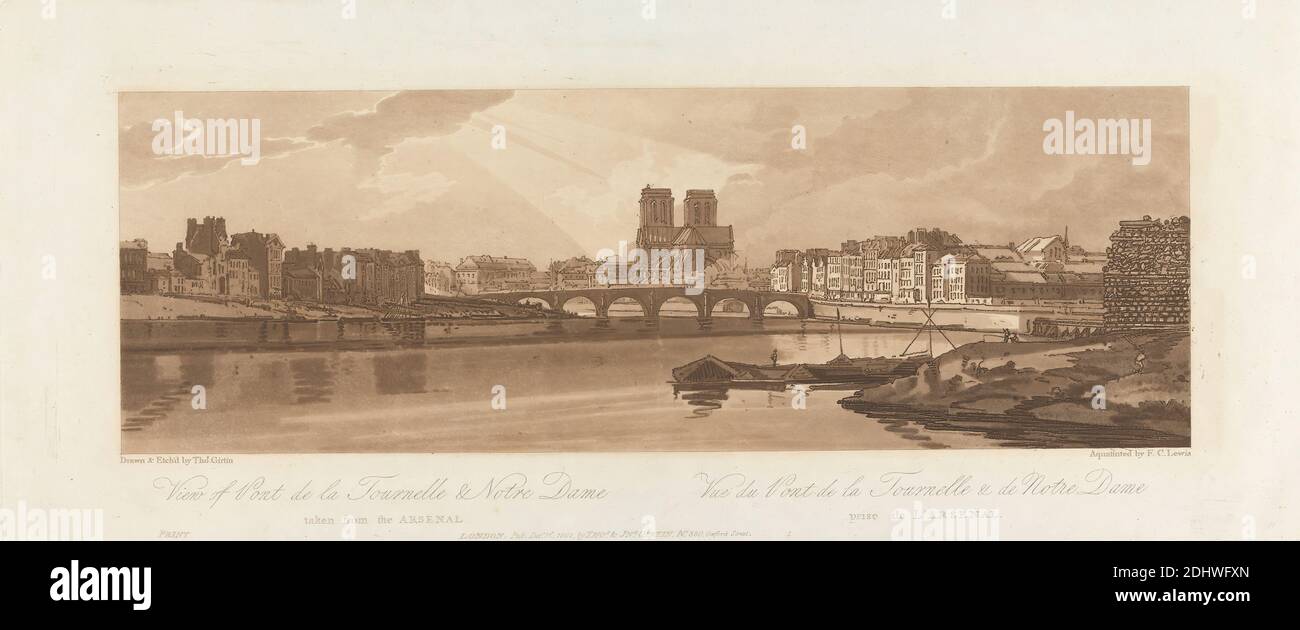 Vue de Pont de la Tournelle et de notre Dame, prise de l'Arsenal 1802, Frederick Christian Lewis l'aîné, 1779–1856, Britannique, après Thomas Girtin, 1775–1802, Britannique, 1802, Etching, bassin de l'Arsenal, Cathédrale notre-Dame de Paris, Europe, France, Paris, Pont de la Tournelle, Seine, ville de Paris, Île-de-de-Paris, Paris Banque D'Images