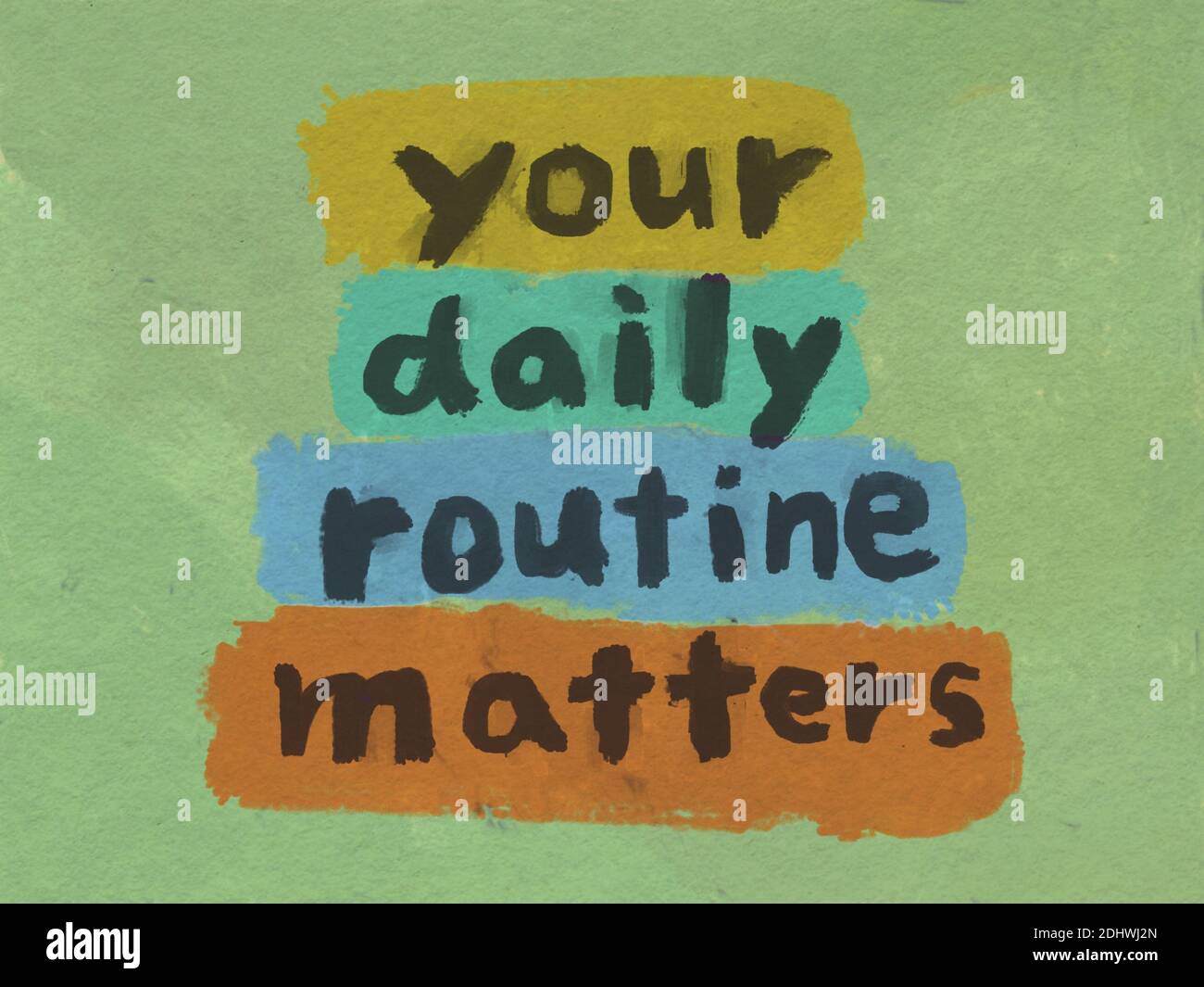 mots de concept quotidiens de routine peint à la main texte Banque D'Images