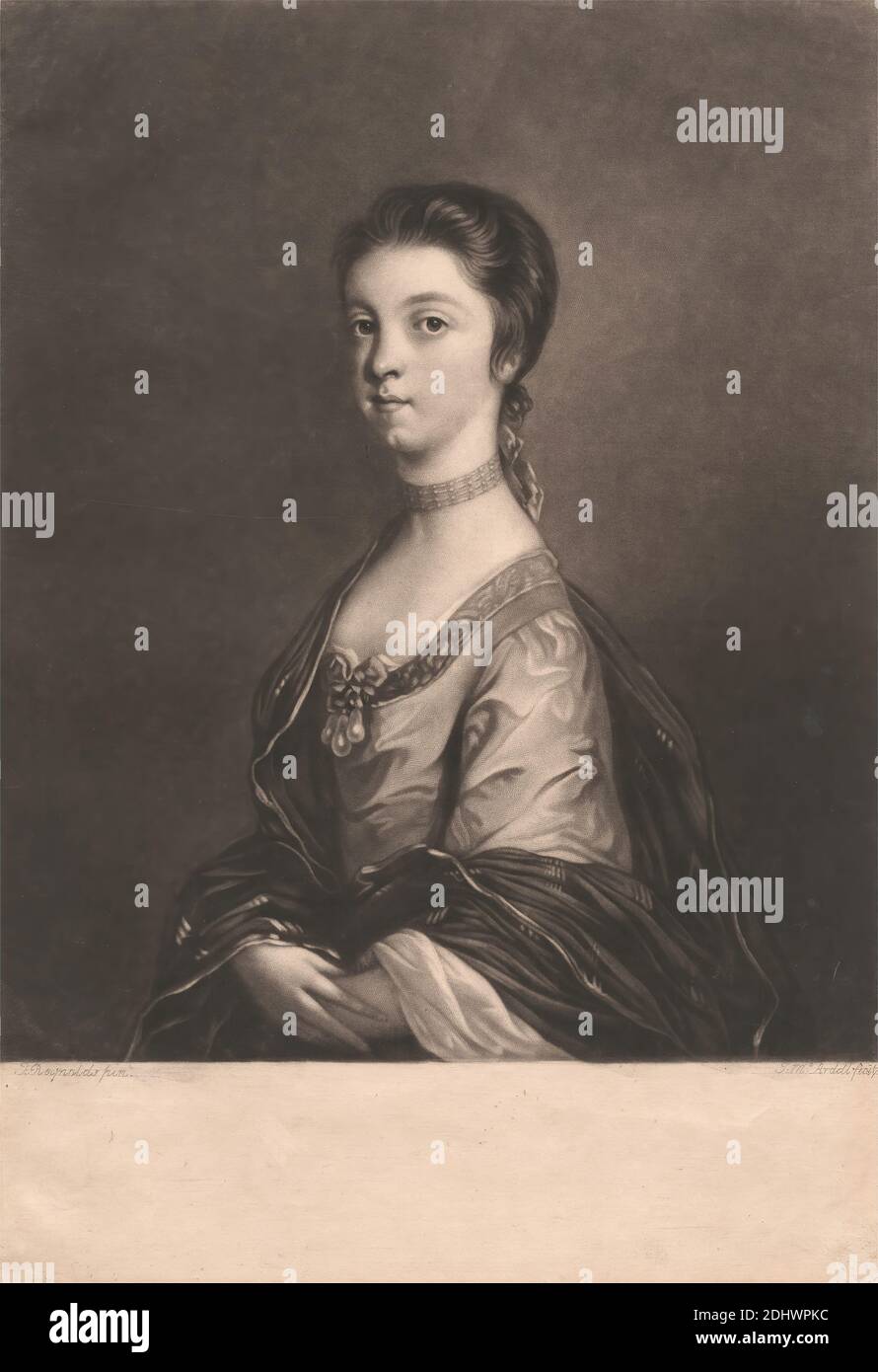 Lady Elizabeth Montagu, imprimé par James McArdell, ca. 1729–1765, irlandais, d'après Sir Joshua Reynolds RA, 1723–1792, britannique, vers. 1756, Mezzotint sur papier peint moyen, légèrement texturé, beige, feuille: 13 1/4 × 9 3/16 pouces (33.7 × 23.3 cm) et image: 10 5/8 × 8 15/16 pouces (27 × 22.7 cm), perles, portrait Banque D'Images