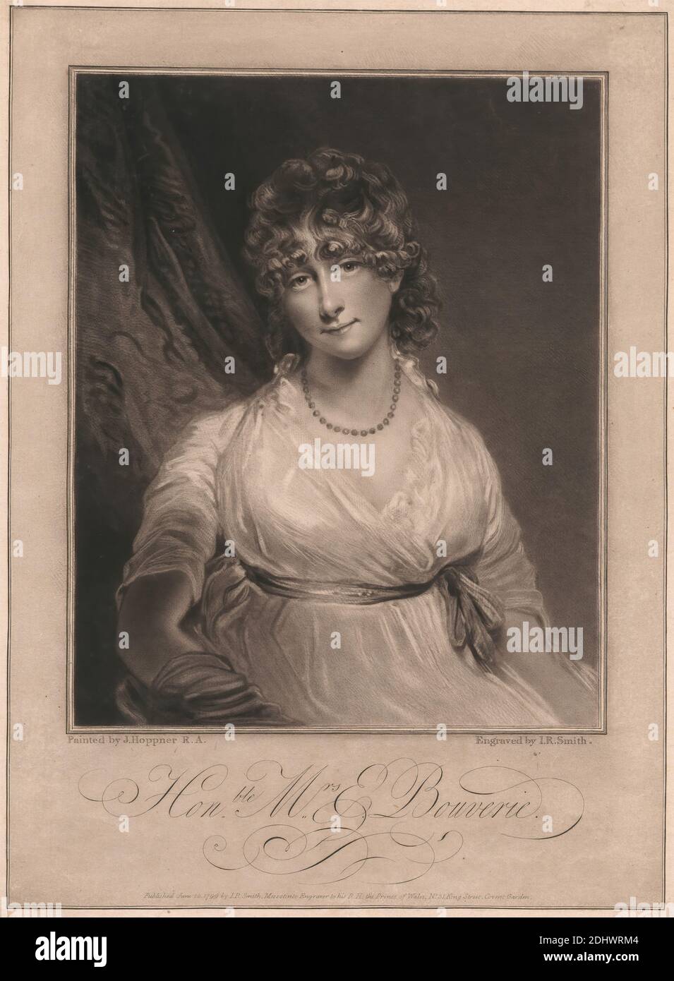 Mme Bouverie, imprimé par John Raphael Smith, 1752–1812, British, d'après John Hoppner, 1758–1810, British, 1799, Mezzotint (deuxième état) sur papier légèrement épais, modérément texturé, crème, couché, feuille: 14 7/8 × 11 pouces (37.8 × 27.9 cm) et image: 10 1/4 × 8 5/16 pouces (26 × 21.1 cm Banque D'Images