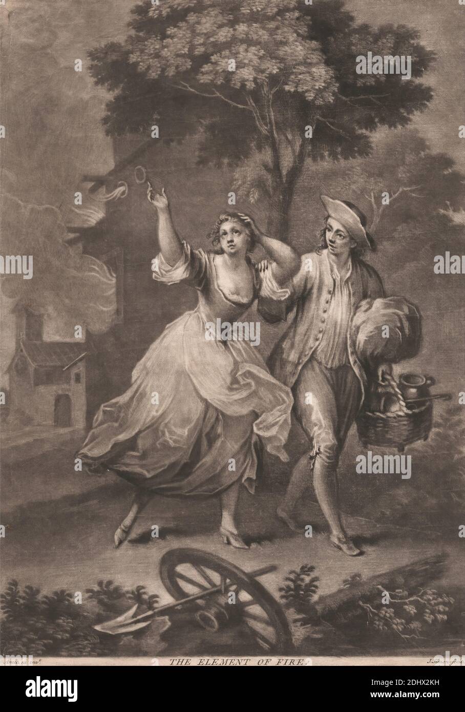 L'élément de feu, imprimé par John Simon, 1675–1755, français, après Jacopo Amigoni, 1682–1752, italien, non daté, Mezzotint sur moyen, légèrement texturé, beige, papier coulé, feuille: 14 1/4 × 10 1/8 pouces (36.2 × 25.7 cm) et image: 13 7/8 × 9 7/8 pouces (35.2 × 25.1 cm) Banque D'Images