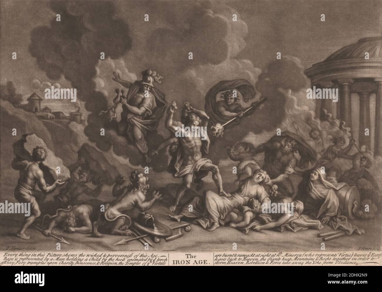 The Iron Age, imprimé par John Simon, 1675–1755, français, après François Verdier, 1651–1730, français, non daté, Mezzotint sur moyen, modérément texturé, crème, papier coulé, feuille: 10 15/16 × 15 1/16 pouces (27.8 × 38.3 cm), plaque: 9 13/16 × 14 pouces (24.9 × 35.6 cm), et image: 9 3/16 × 35.2 cm (13 7/8 × 23.3 pouces) Banque D'Images