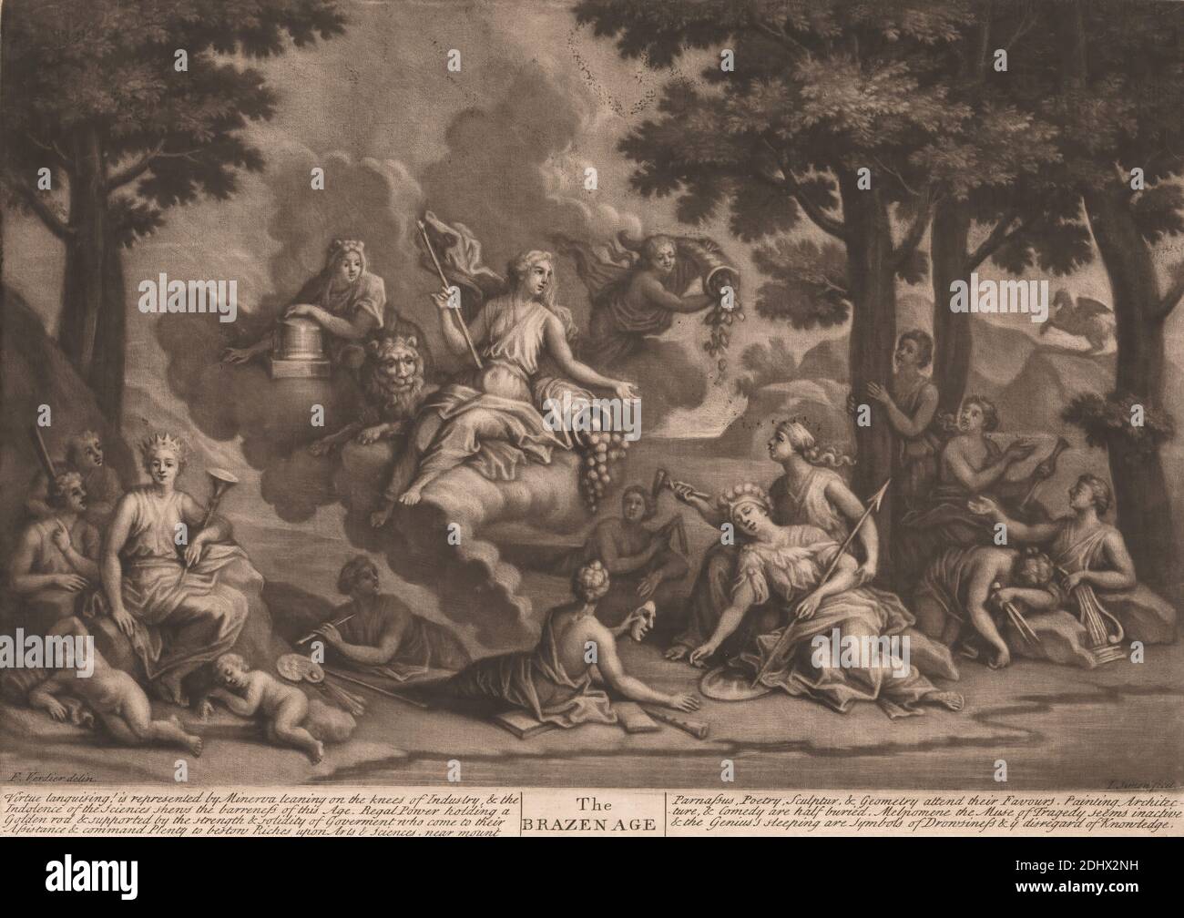 The Brazen Age, imprimé par John Simon, 1675–1755, français, après François Verdier, 1651–1730, français, non daté, Mezzotint sur modérément épais, modérément texturé, crème, papier coulé, feuille: 11 × 15 1/8 pouces (27.9 × 38.4 cm), plaque: 9 13/16 × 13 7/8 pouces (24.9 × 35.2 cm), et image: 9 3/16 × 35.1 cm (13 13/16 × 23.3 pouces) Banque D'Images