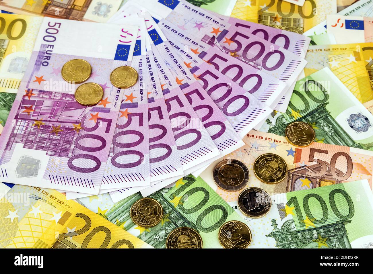 Euro Banknoten und Muenzen Banque D'Images