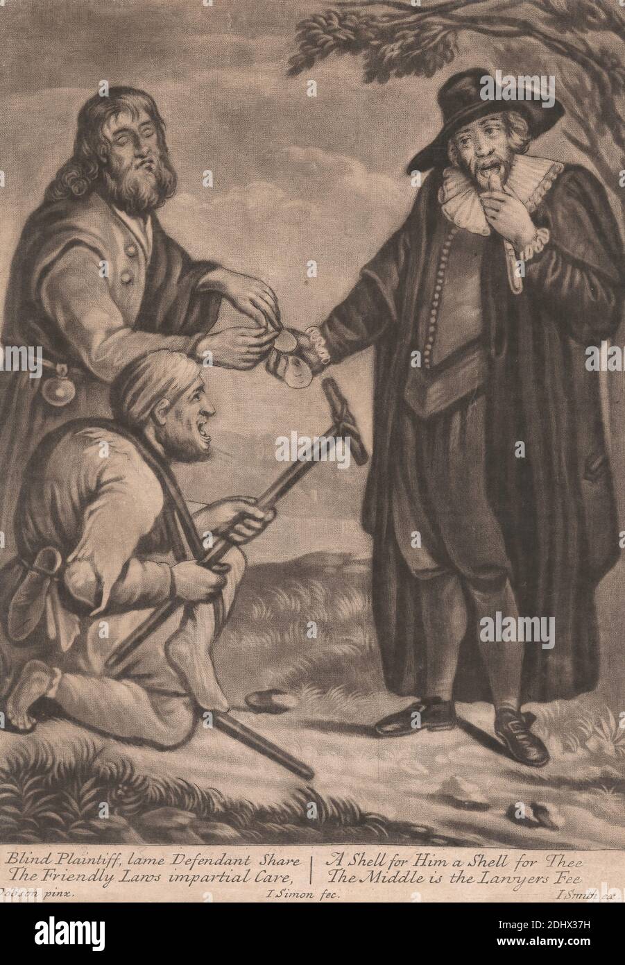 Blind demanderesse, lame défenderesse Share, imprimé par John Simon, 1675–1755, français, d'après William Dobson, 1611–1646, britannique, non daté, Mezzotint sur moyen, modérément texturé, beige, papier coulé, feuille: 8 1/4 × 5 13/16 pouces (21 × 14.8 cm) et image: 7 3/4 × 5 13/16 pouces (19.7 × 14.8 cm Banque D'Images