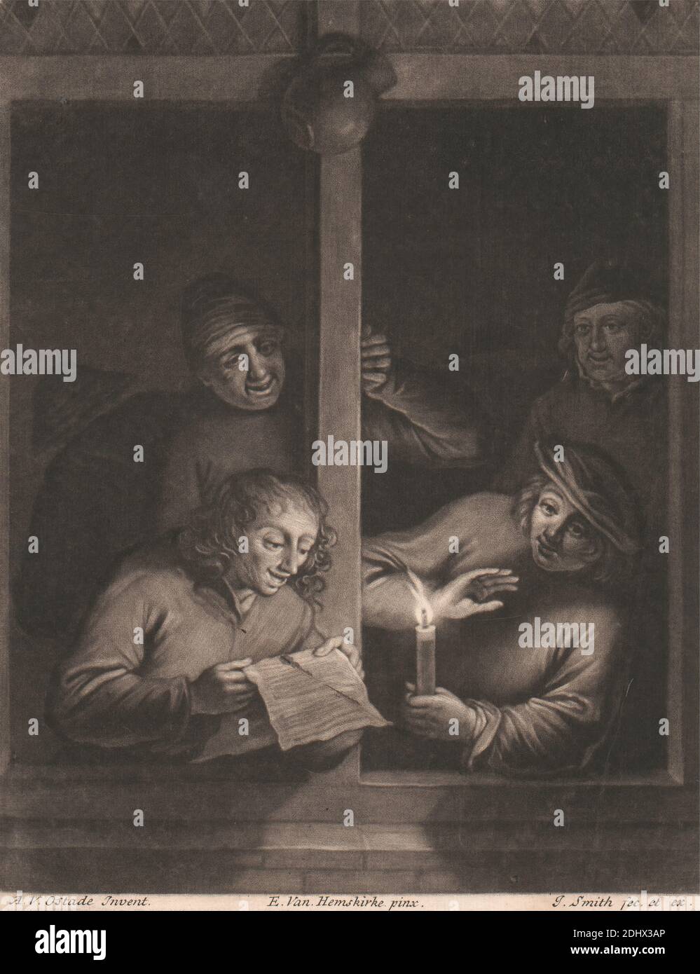 Un chanteur, par Candlelight, imprimé par John Smith, 1652–1743, British, d'après Adriaen van Ostade, 1610–1685, Hollandais, non daté, Mezzotint sur moyen, légèrement texturé, crème, papier coulé, feuille: 9 11/16 × 7 11/16 pouces (24.6 × 19.5 cm), plaque: 9 1/8 × 7 1/8 pouces (23.2 × 18.1 cm), et image: 8 15/16 × 18.1 cm (7 1/8 × 22.7 pouces) Banque D'Images