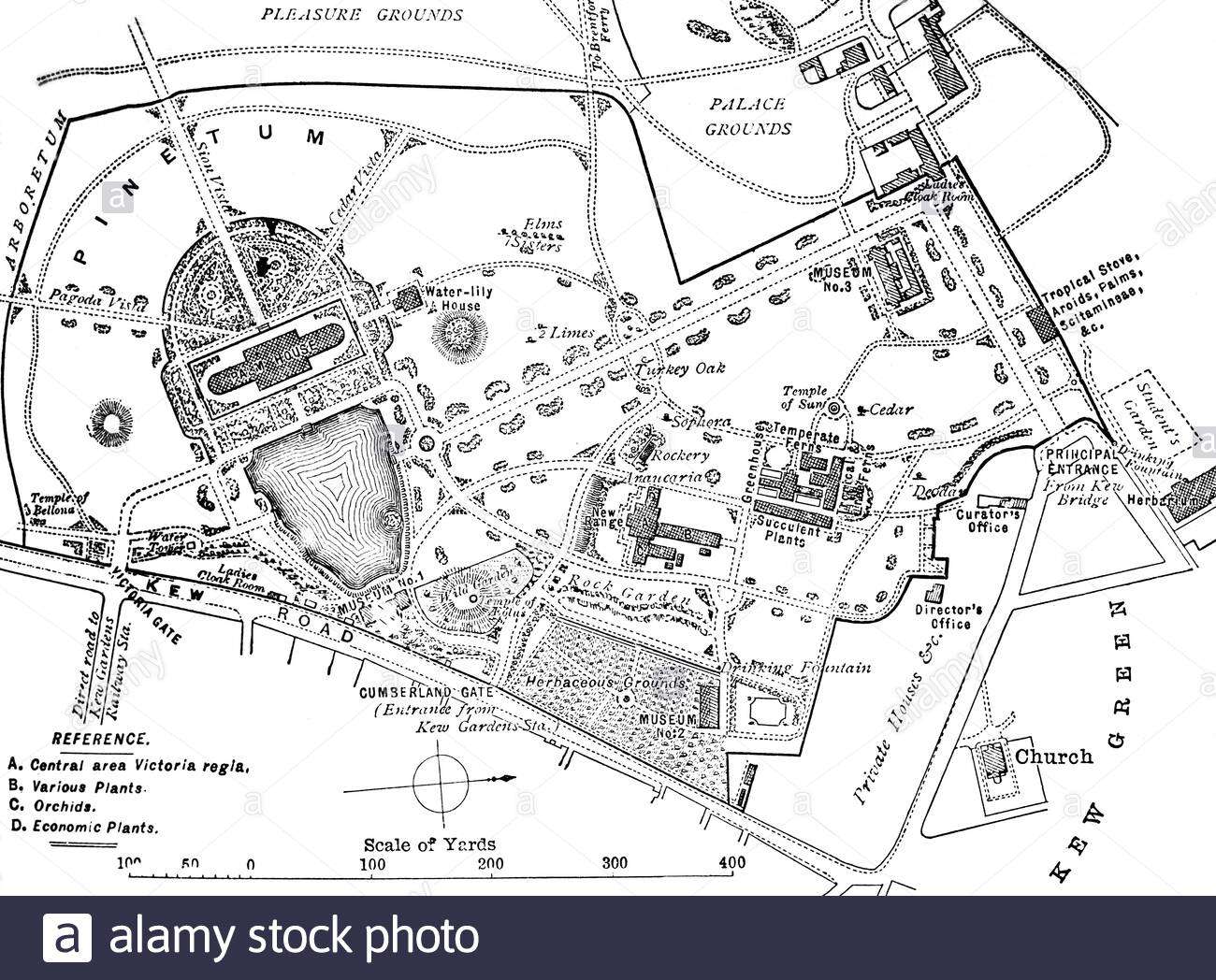 Carte des jardins de Kew, jardins botaniques royaux, Londres Angleterre, illustration vintage de 1886 Banque D'Images